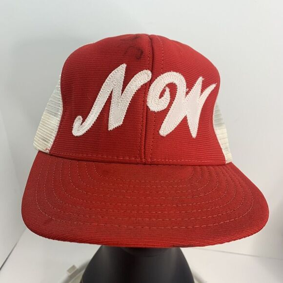 Vtg NW Trucker Hat L/XL Red Trucker Mesh Back Cap Embroidered Made USA READ - Picture 1 of 7